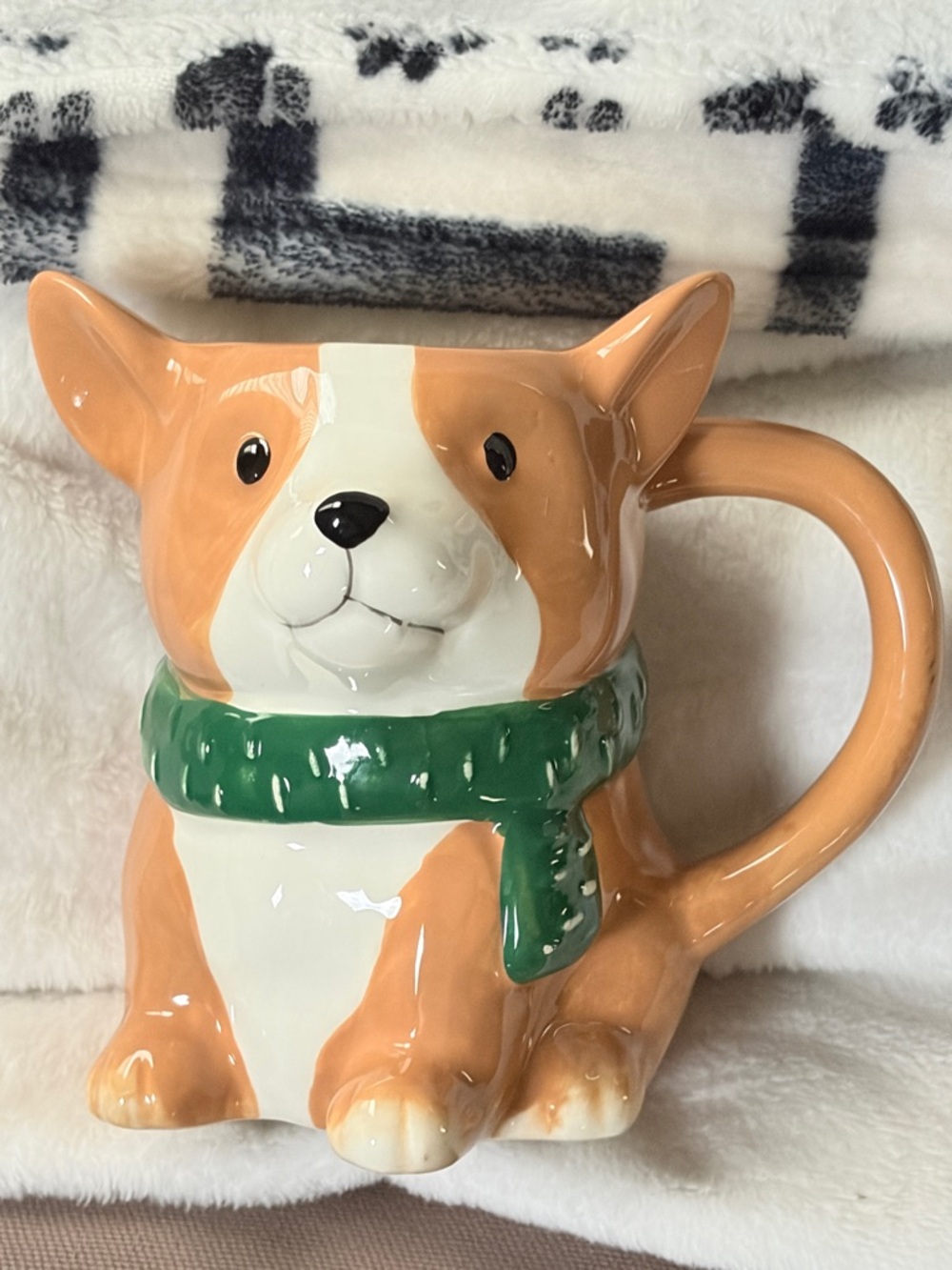 Corgi Dog Ceramic Mug with Green Scarf